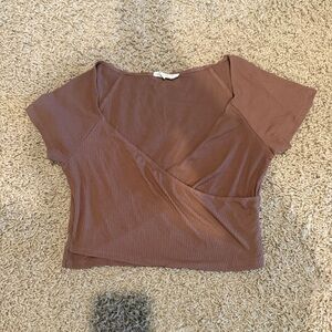 Pink Rose Brown Wrap Blouse